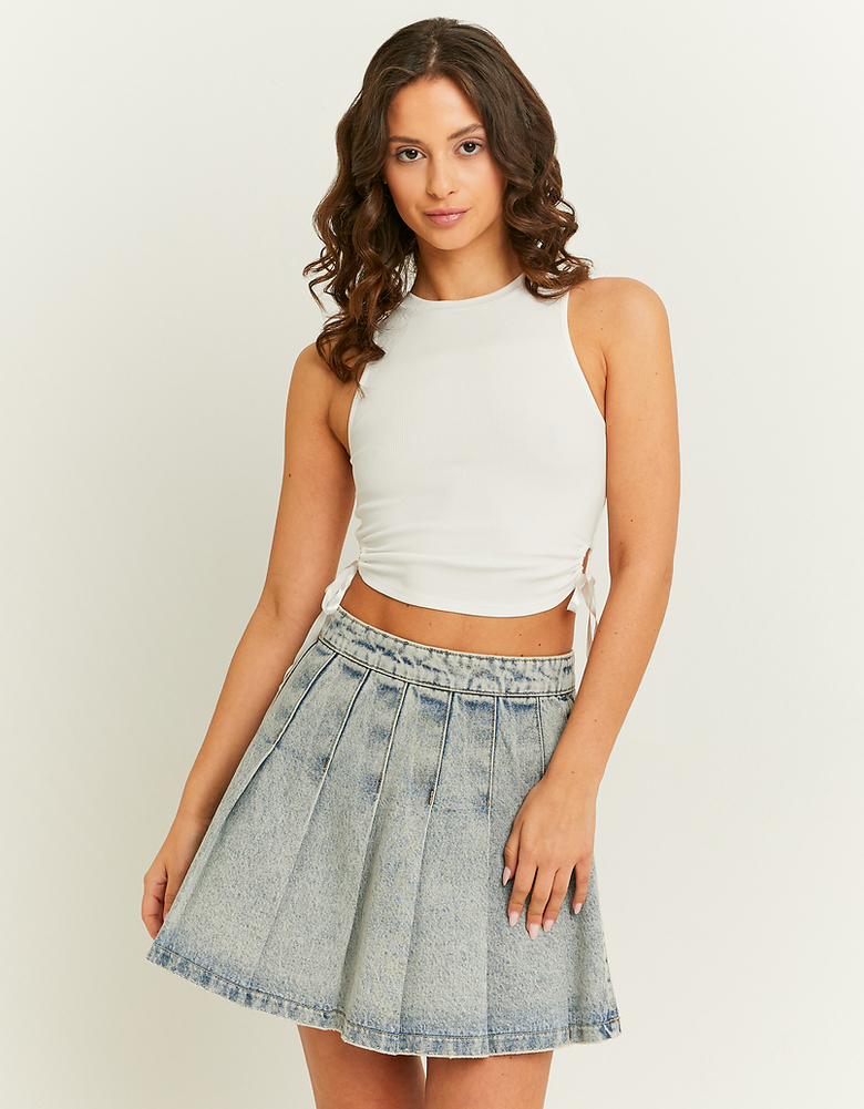 TALLY WEiJL, High Waist Mini Plissee Denim Skort for Women
