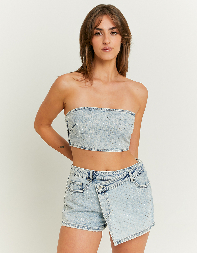 Jupe-Short en Jean avec Strass Taille Mi-Haute | TALLY WEiJL