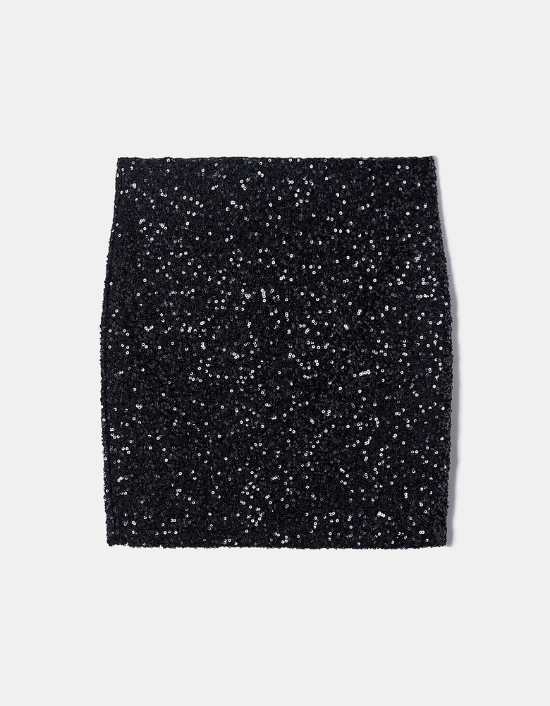 Black Sequins Mini Skirt | TALLY WEiJL