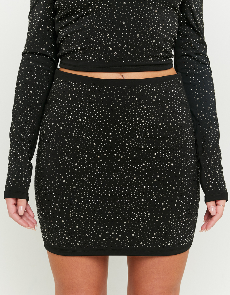 TALLY WEiJL, Jupe Courte Noire de Soirée avec Strass for Women