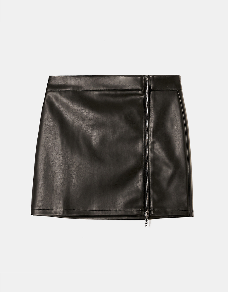 TALLY WEiJL, Black Faux Leather Zipped Mini Skirt for Women