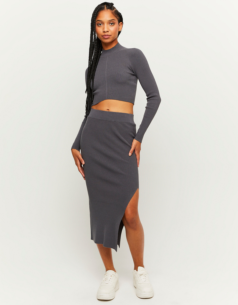Jupe midi grise côtelée | TALLY WEiJL