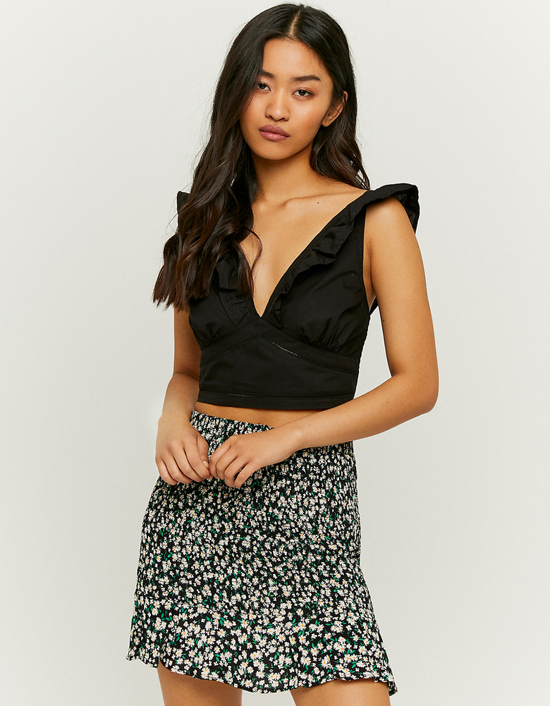 TALLY WEiJL, Schwarzes ärmelloses Crop Top mit Rüschen for Women