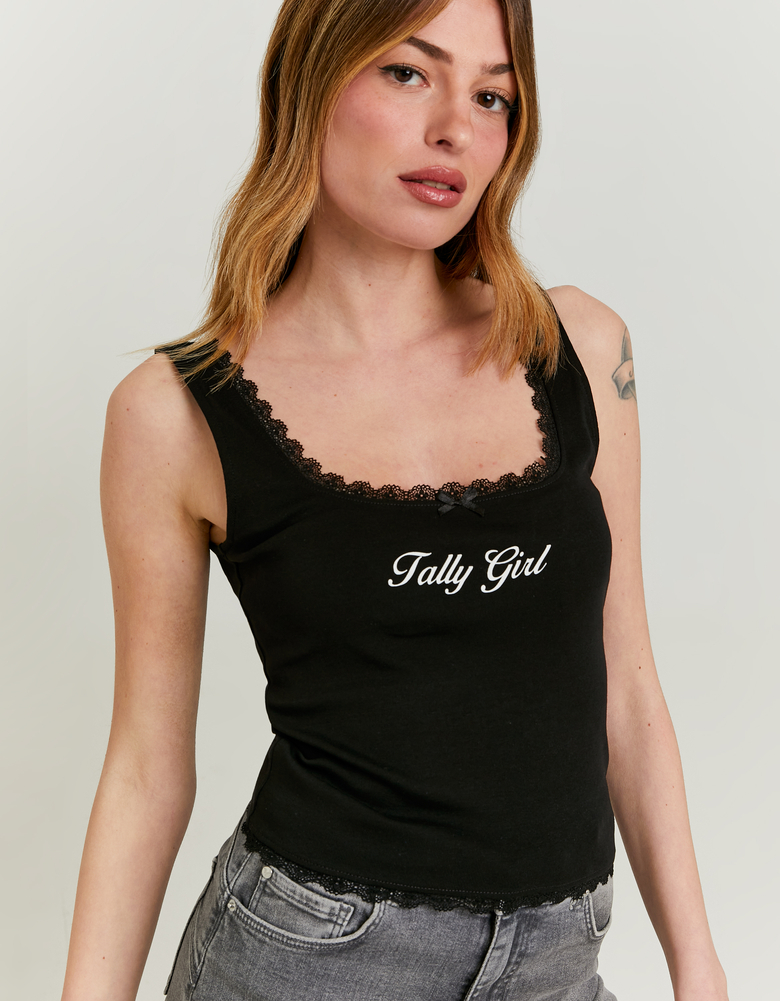 Black Tank Top with Lace Trims | TALLY WEiJL