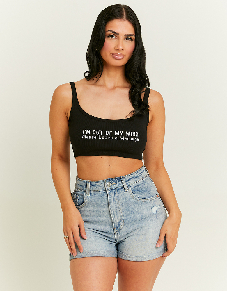 TALLY WEiJL, Black Cropped Printed Tank Top for Women