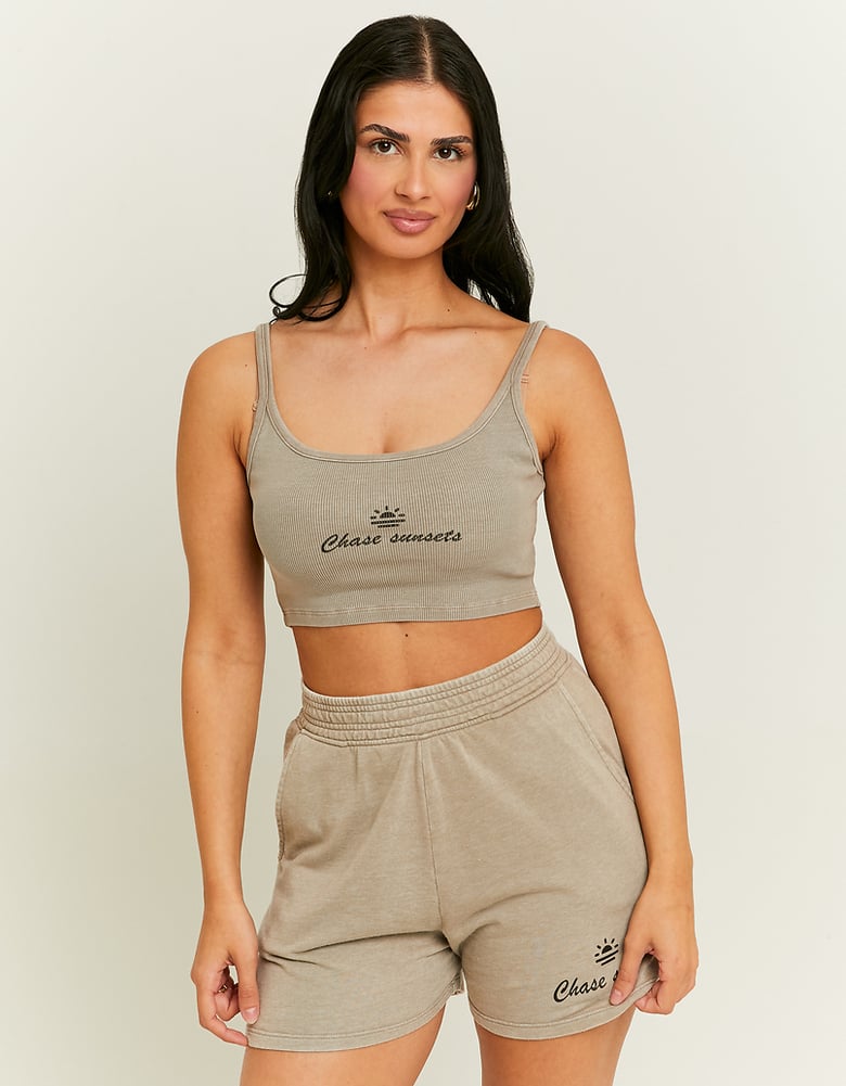 TALLY WEiJL, Grey Cropped Printed Tank Top for Women