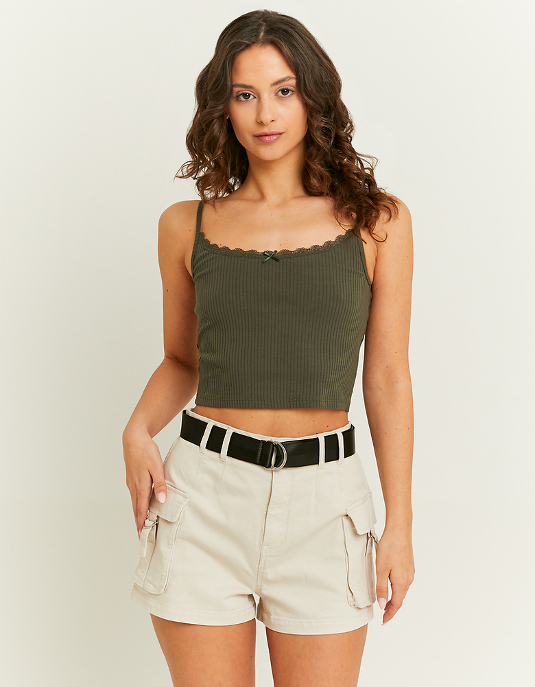 TALLY WEiJL, Canottiera Basica Kaki con Inserto in Pizzo for Women