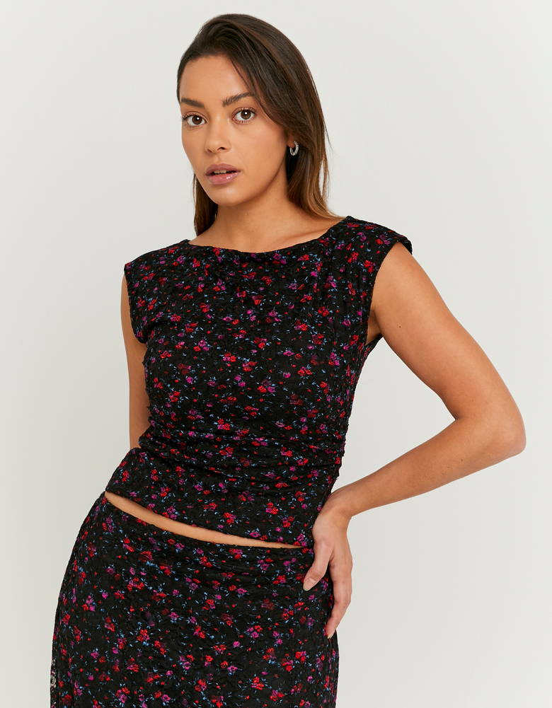 TALLY WEiJL, Top Aderente Nero Con Fiori Rossi for Women