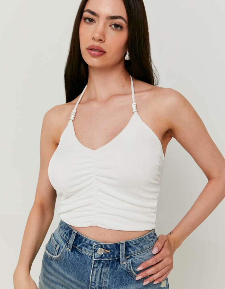 White Fancy Ruched Top | TALLY WEiJL