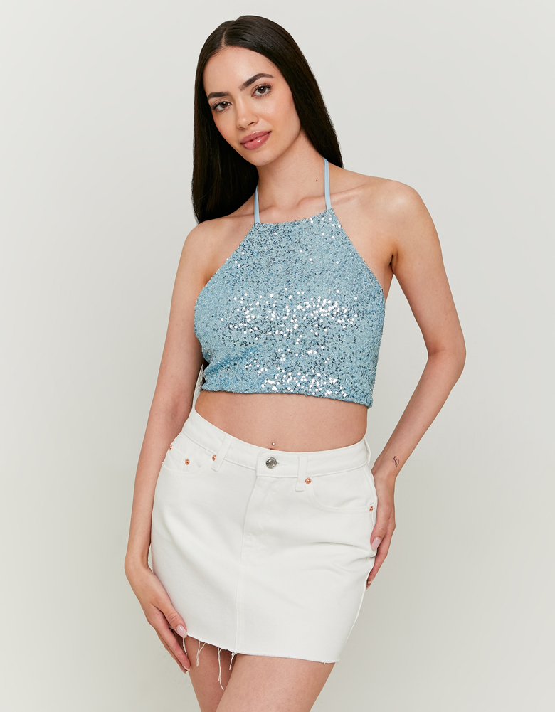 TALLY WEiJL, Blaues rückenfreies Top mit Pailletten for Women