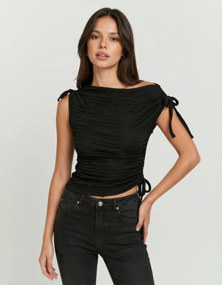 TALLY WEiJL, Top smanicato nero con fiocchi for Women
