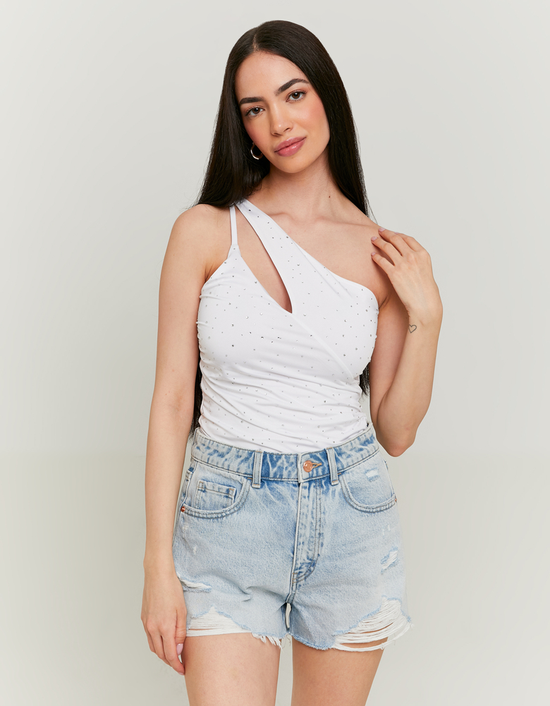 White asymmetric top with strass | TALLY WEiJL