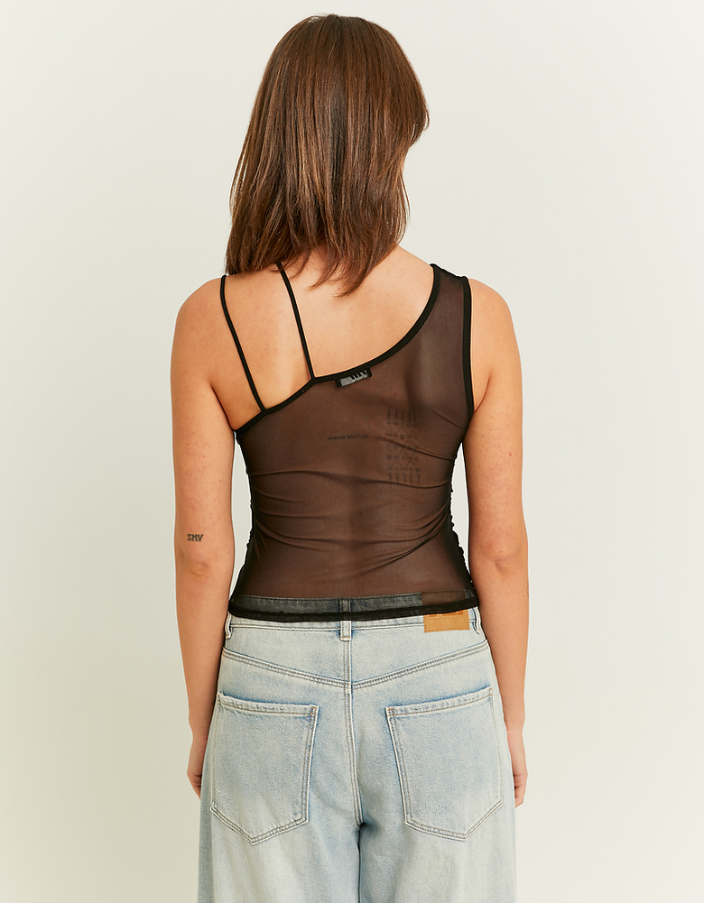 Black Ruched Top with Strass and Asymmetric Neckline | TALLY WEiJL