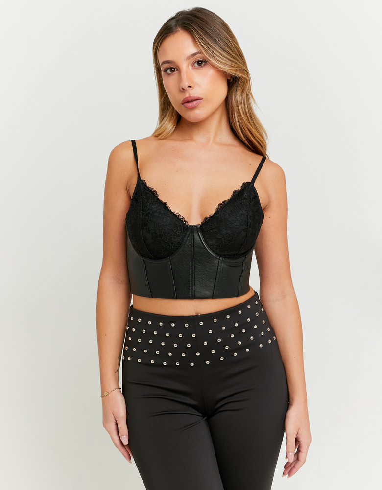 Brassière Noire en Similicuir avec Dentelle | TALLY WEiJL