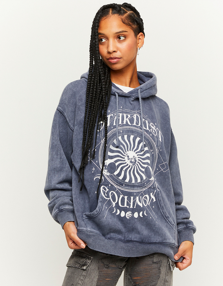 Denim Wash Oversize Printed Sweatshirt | TALLY WEiJL