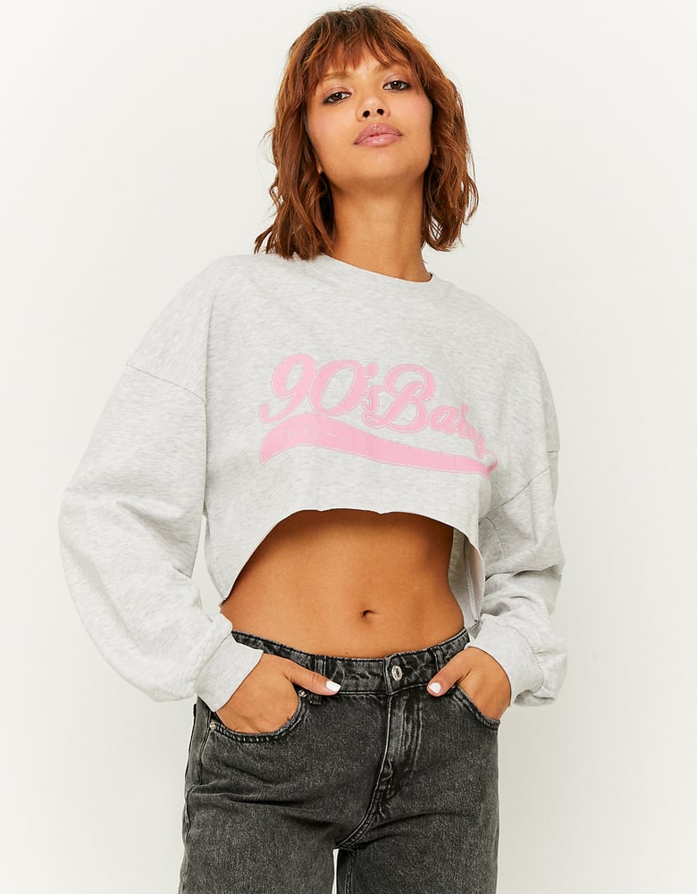 Grey Cropped Printed Sweatshirt | TALLY WEiJL