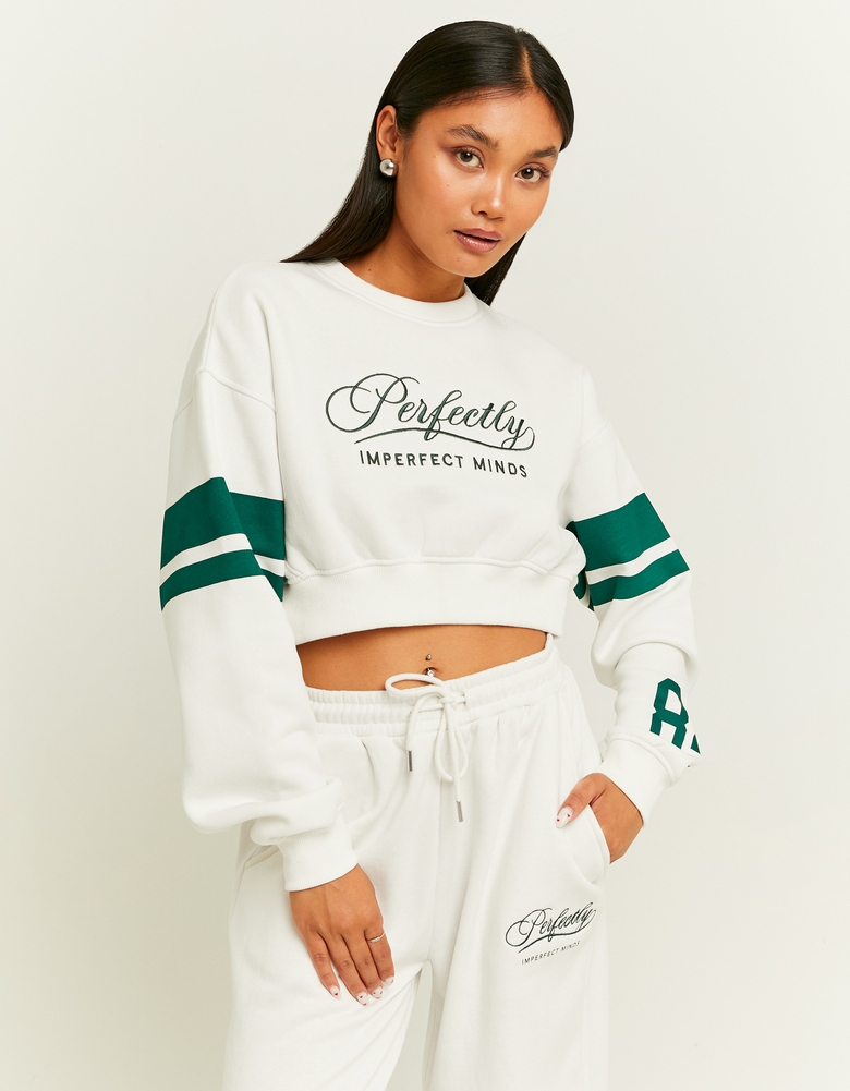 White Cropped Varsity Sweatshirt | TALLY WEiJL