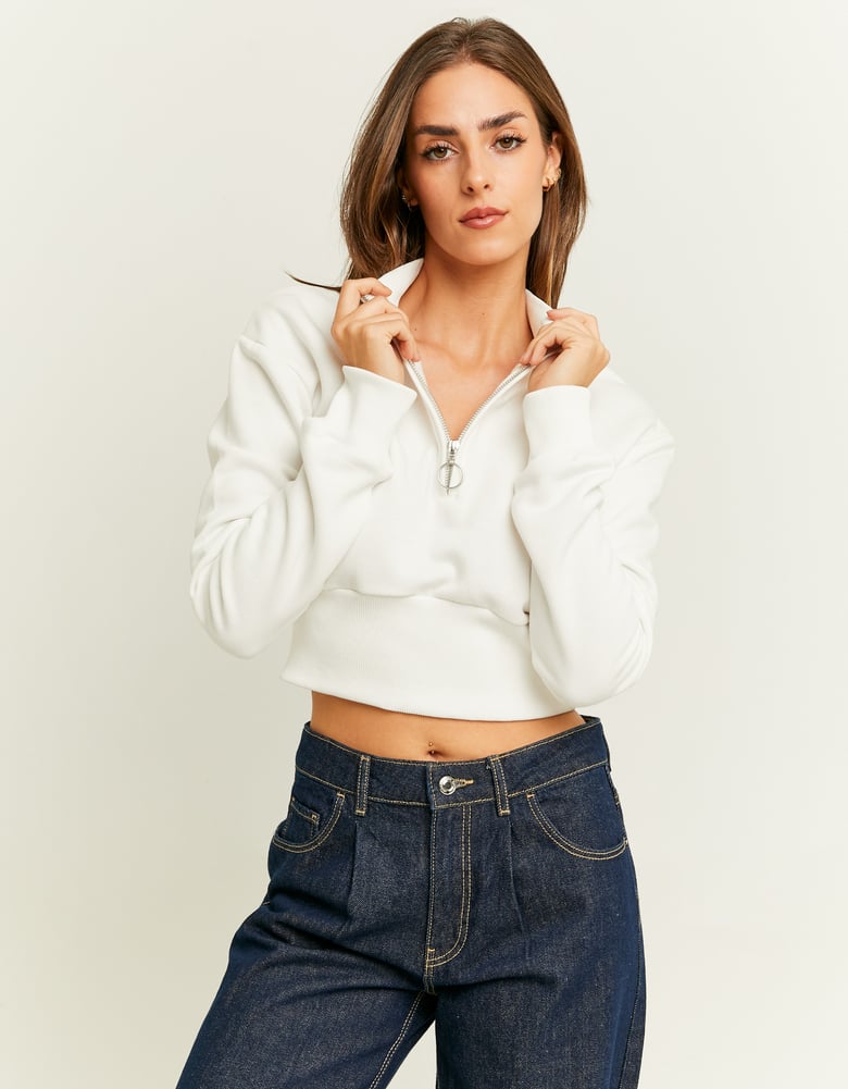 White Zip Up Cropped Sweatshirt | TALLY WEiJL