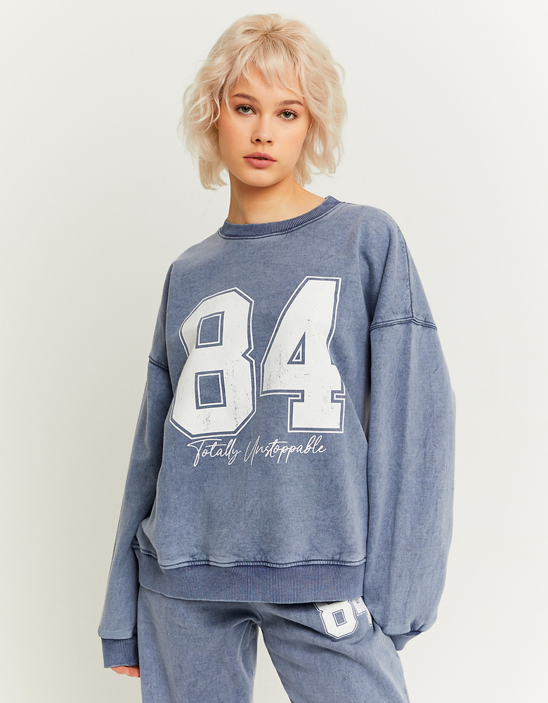 Denim Wash Printed Oversize Sweatshirt | TALLY WEiJL
