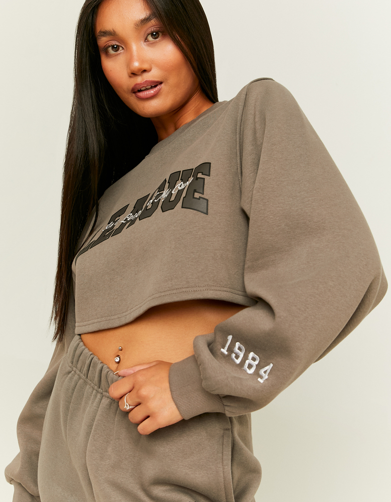 TALLY WEiJL, Grey Cropped Printed Sweatshirt for Women