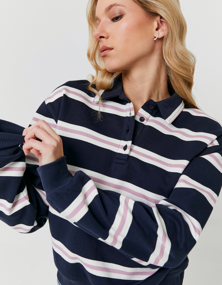 TALLY WEiJL, Felpa Blu a Righe con Bottoni for Women