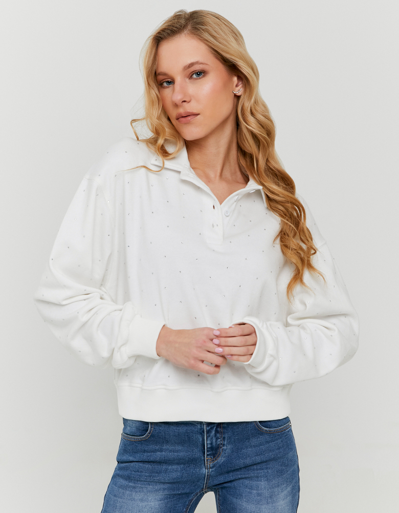 TALLY WEiJL, Felpa Bianca con Bottoni e Strass for Women