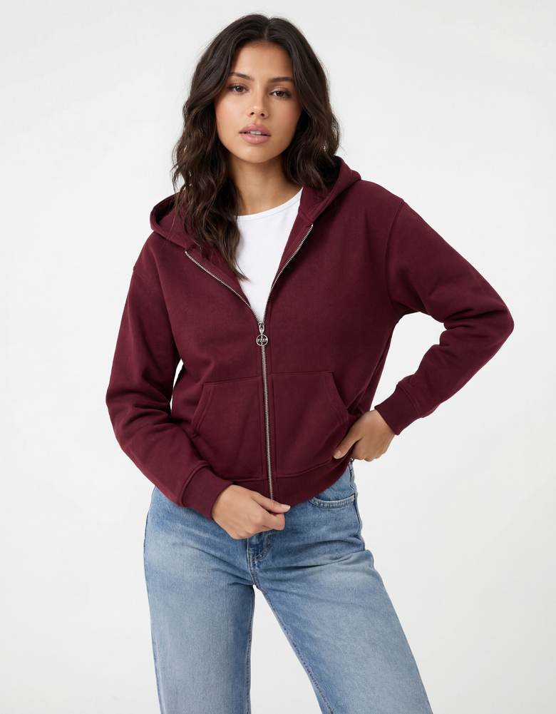 Burgunder Zip Up Hoodie | TALLY WEiJL