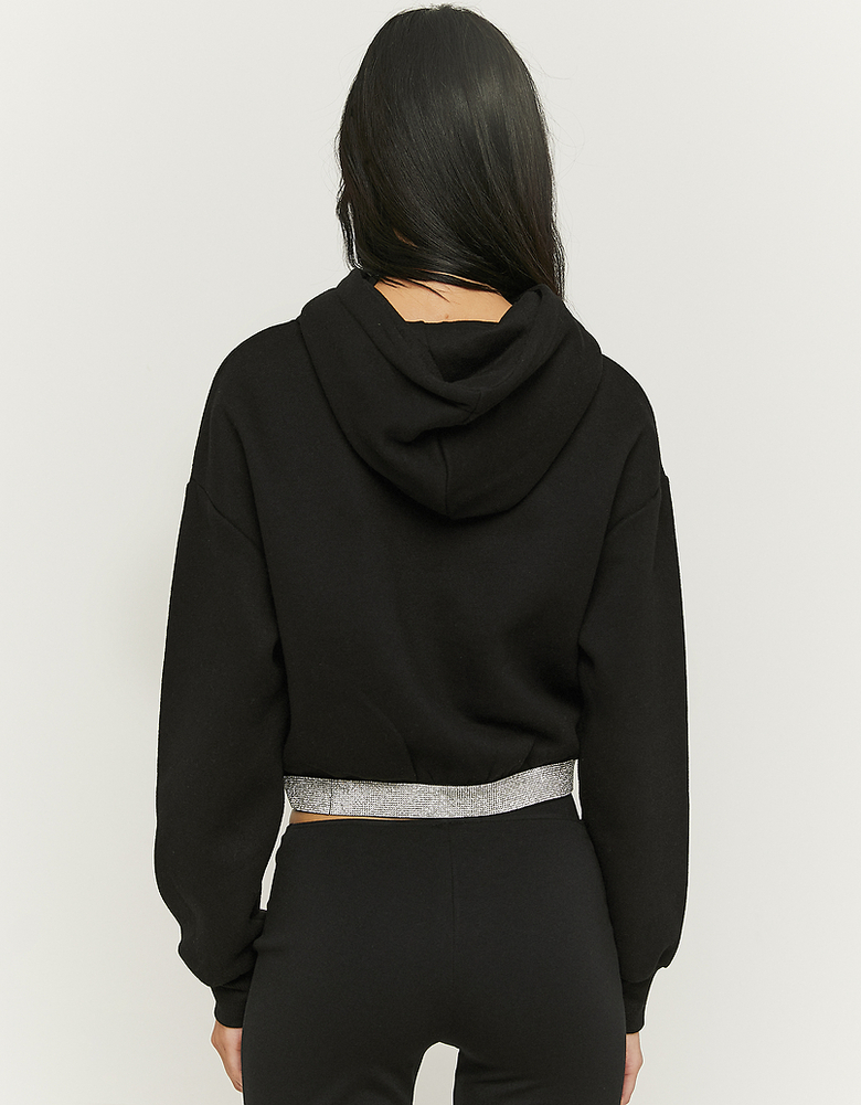 Black Cropped Hoodie With Rhinestones | TALLY WEiJL