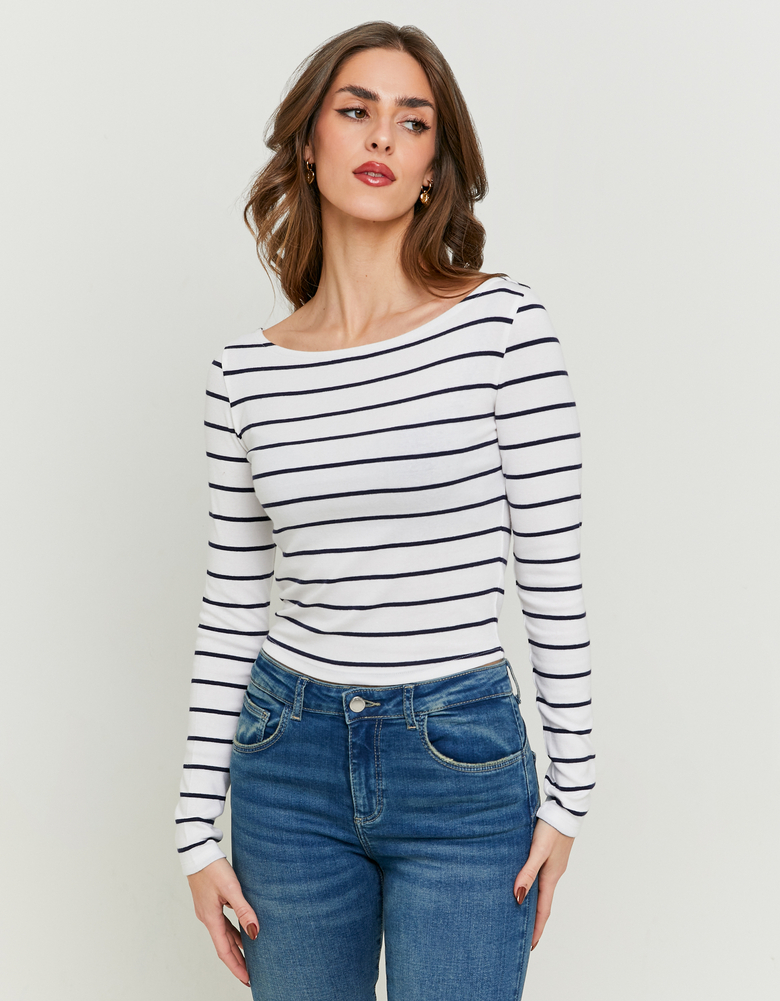 Boat Neck Striped White T-shirt | TALLY WEiJL