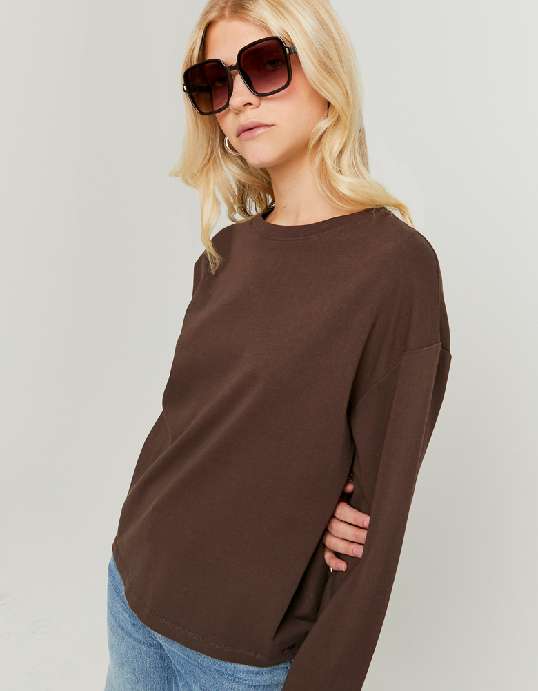 TALLY WEiJL, Basic Brown T-Shirt With Long Sleeves for Women