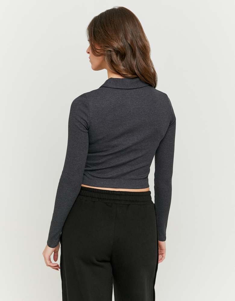 T-Shirt Gris Zippé Col Polo | TALLY WEiJL