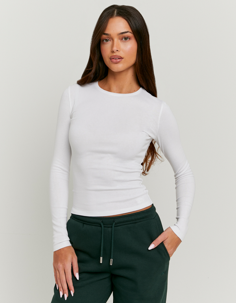 TALLY WEiJL, White Basic Long Sleeve T-Shirt for Women