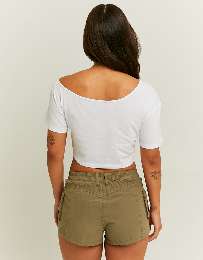 Weisses Bedrucktes Off Shoulder T-Shirt | TALLY WEiJL