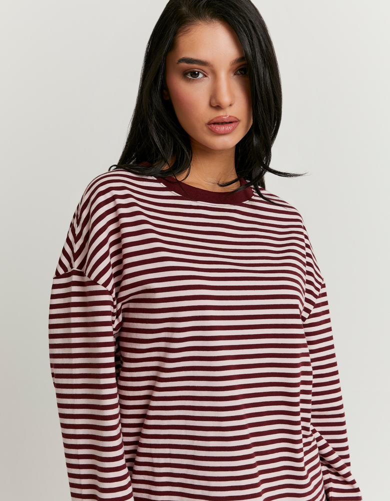 TALLY WEiJL, Bordeaux gestreiftes Langarm-T-Shirt for Women