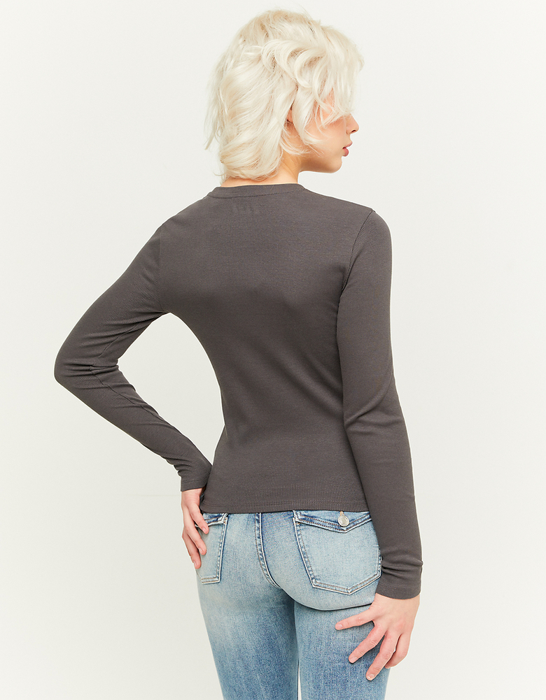 TALLY WEiJL, T-Shirt Gris Basique à Manches Longues for Women