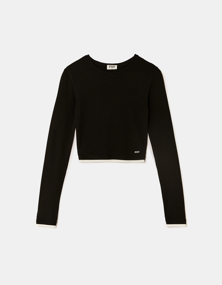 TALLY WEiJL, T-shirt basic nera a maniche lunghe for Women