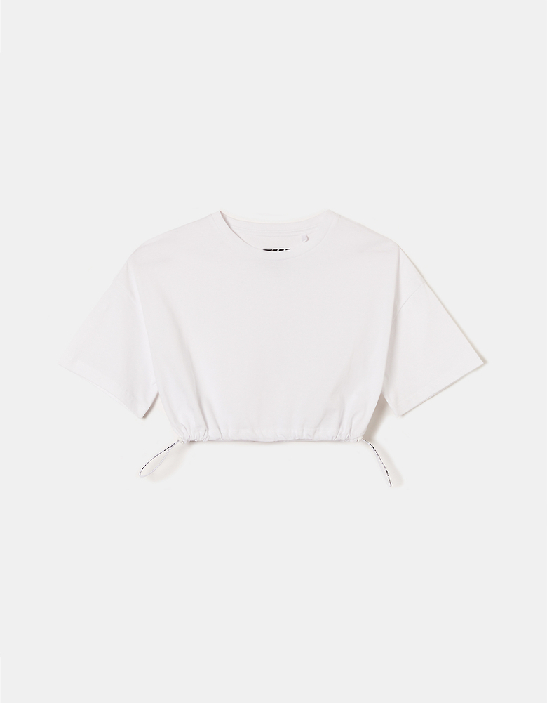 Cropped T-shirt With Elastic Cord