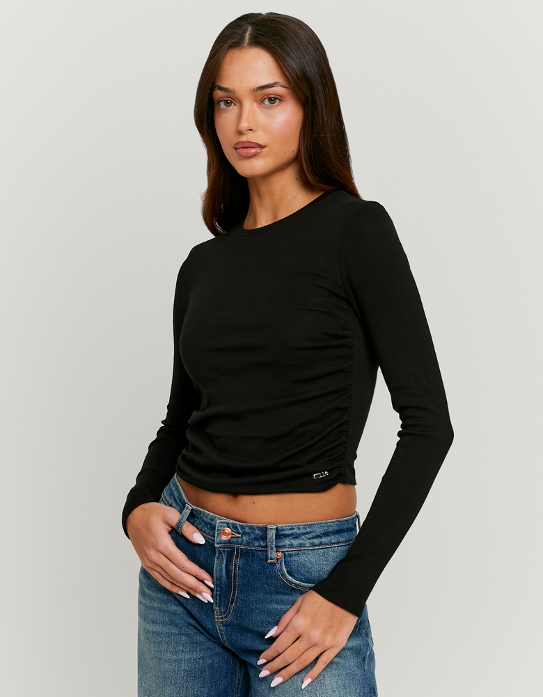 TALLY WEiJL, Brown Draped Long Sleeve T-Shirt for Women