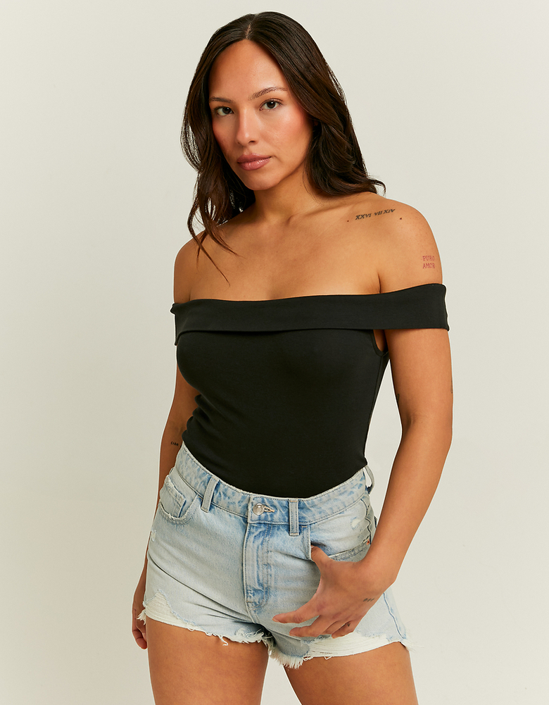 Off Shoulder Black Basic Tank Top | TALLY WEiJL