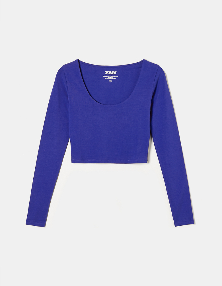 Blue Cropped Basic T-Shirt | TALLY WEiJL