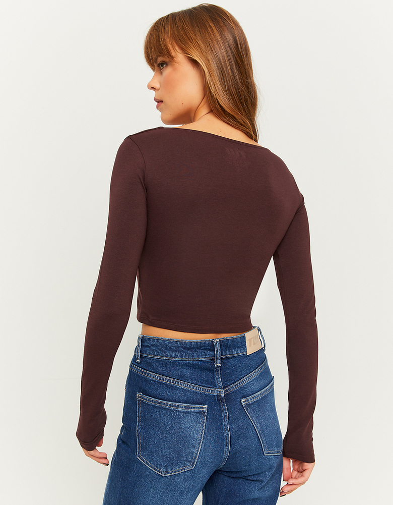 Brown Cropped Basic T-Shirt | TALLY WEiJL