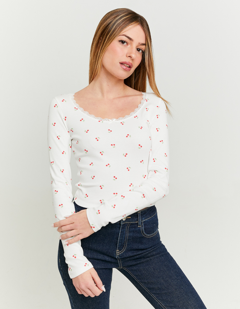 T-Shirt Basique avec Ourlets en Dentelle Imprimé Floral | TALLY WEiJL