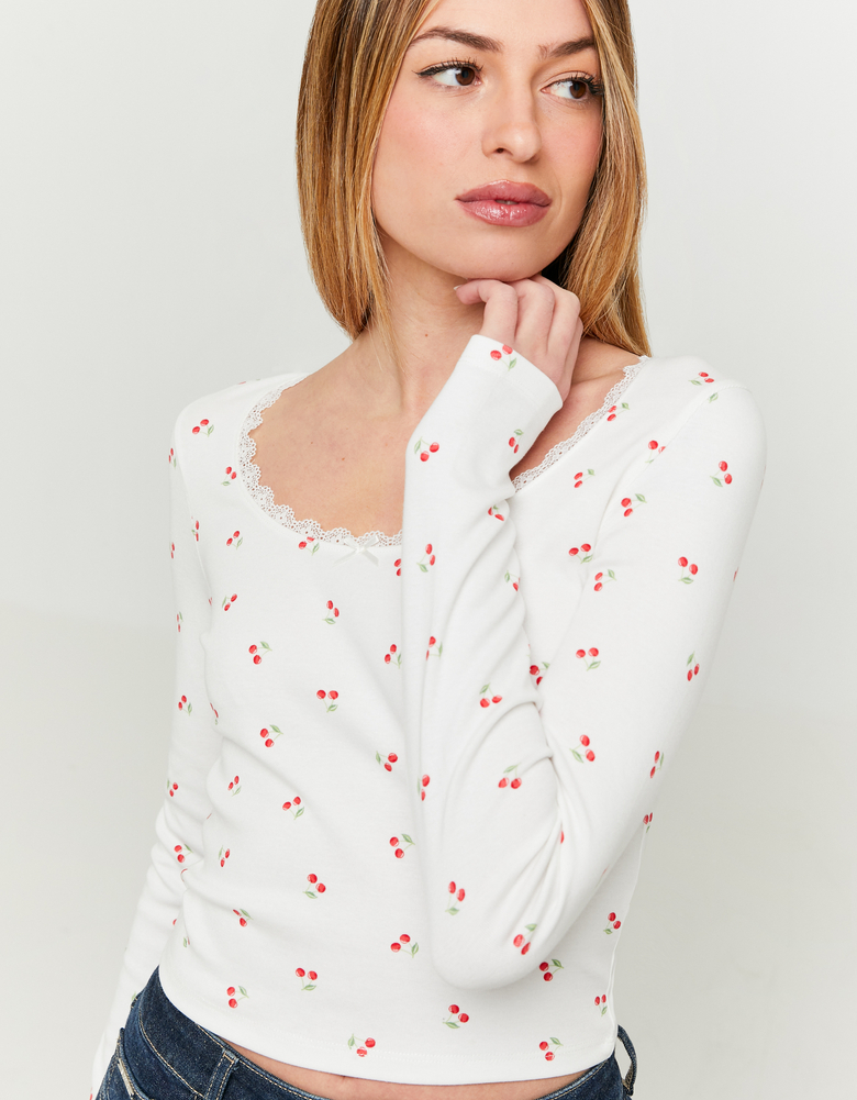 T-Shirt Basique avec Ourlets en Dentelle Imprimé Floral | TALLY WEiJL