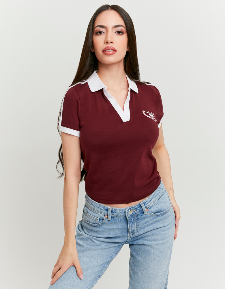 Bordeauxfarbenes Print-Polo-T-Shirt | TALLY WEiJL