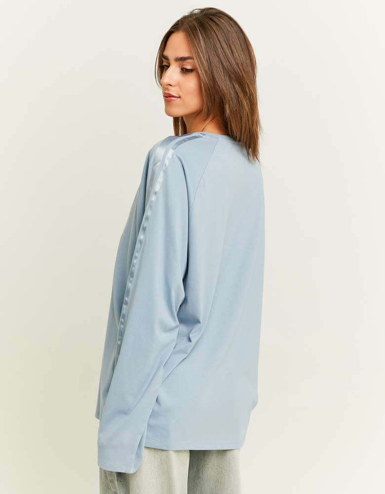 Blaues Print T-Shirt mit Kontrast-Ärmeln | TALLY WEiJL