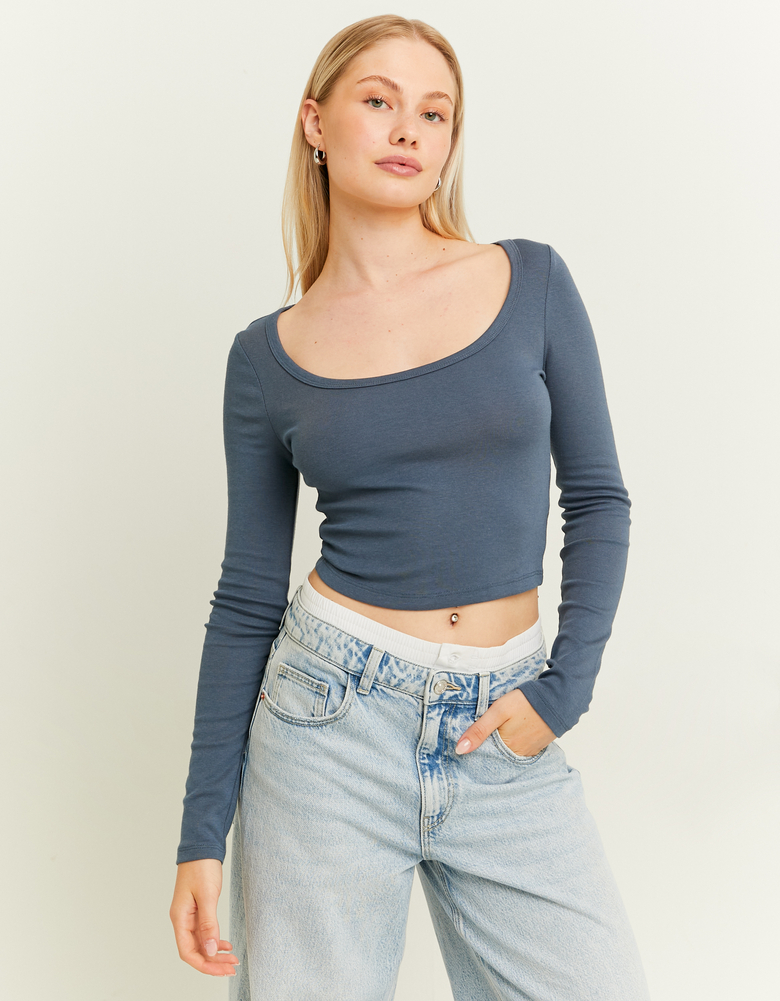 Basic Blue Long Sleeve T-Shirt | TALLY WEiJL