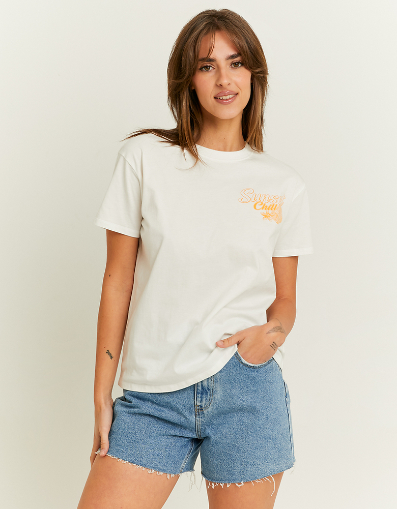 Jeans White T Shirt Blanc Femme Oversize White Printed Oversize T