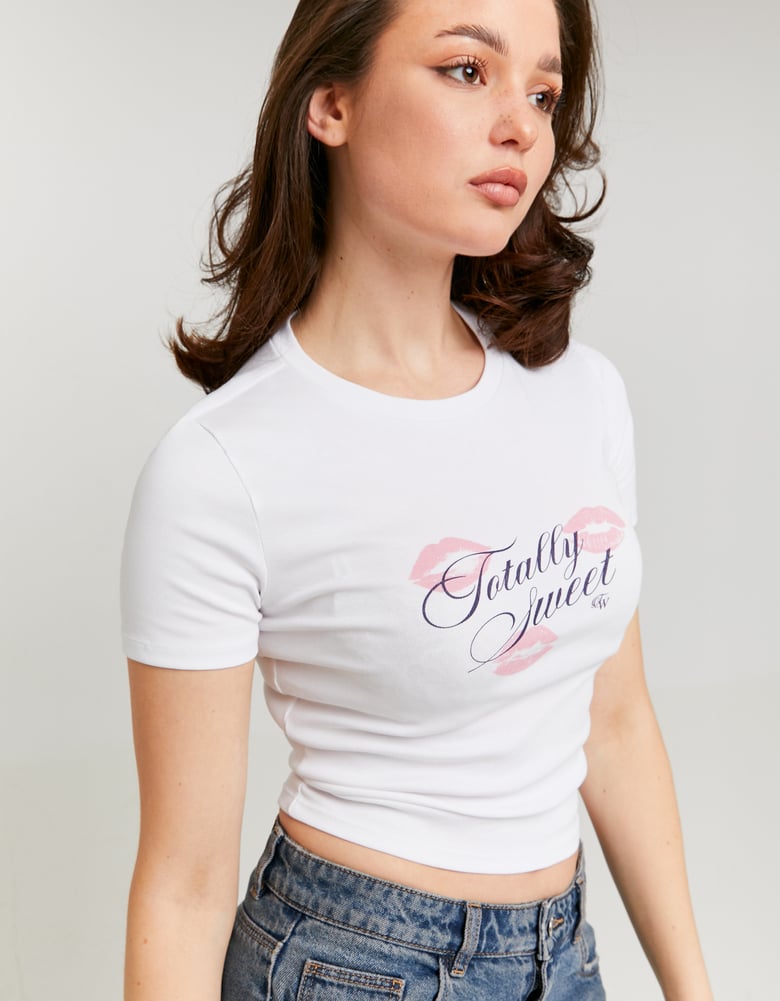 White Printed Cropped T-shirt | TALLY WEiJL