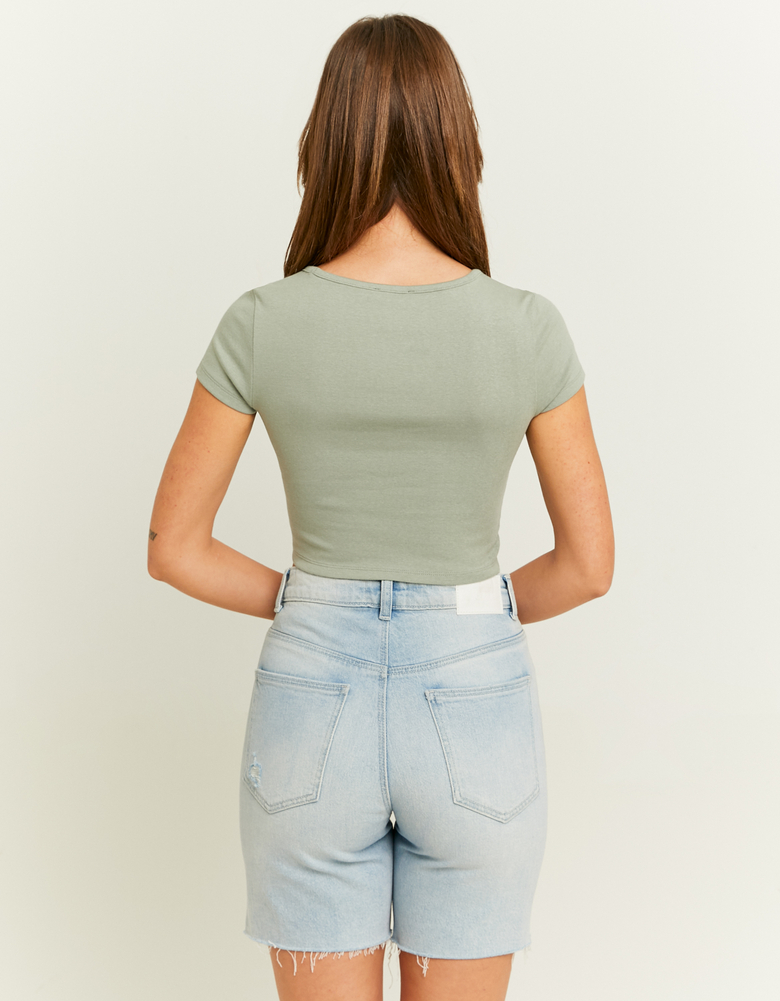 Green Square Neck Cropped T-Shirt | TALLY WEiJL