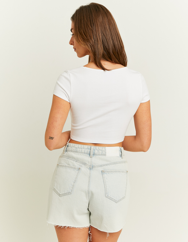 White Square Neck Cropped T-Shirt | TALLY WEiJL